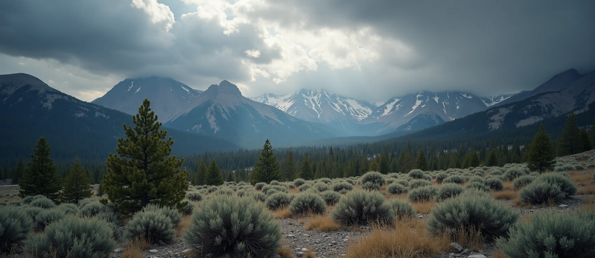 Symbolizing Identity/Local: A local Rabbitbrush Sierra Nevada skyline. - AI Generated