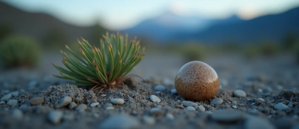 Symbolizing Seed/New Beginning: A local Rabbitbrush single pine seed on dry earth. - AI Generated
