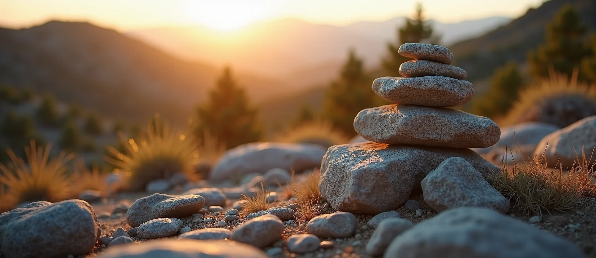 Symbolizing Stability/Peak: A local Sierra Juniper ancient rock cairn. - AI Generated