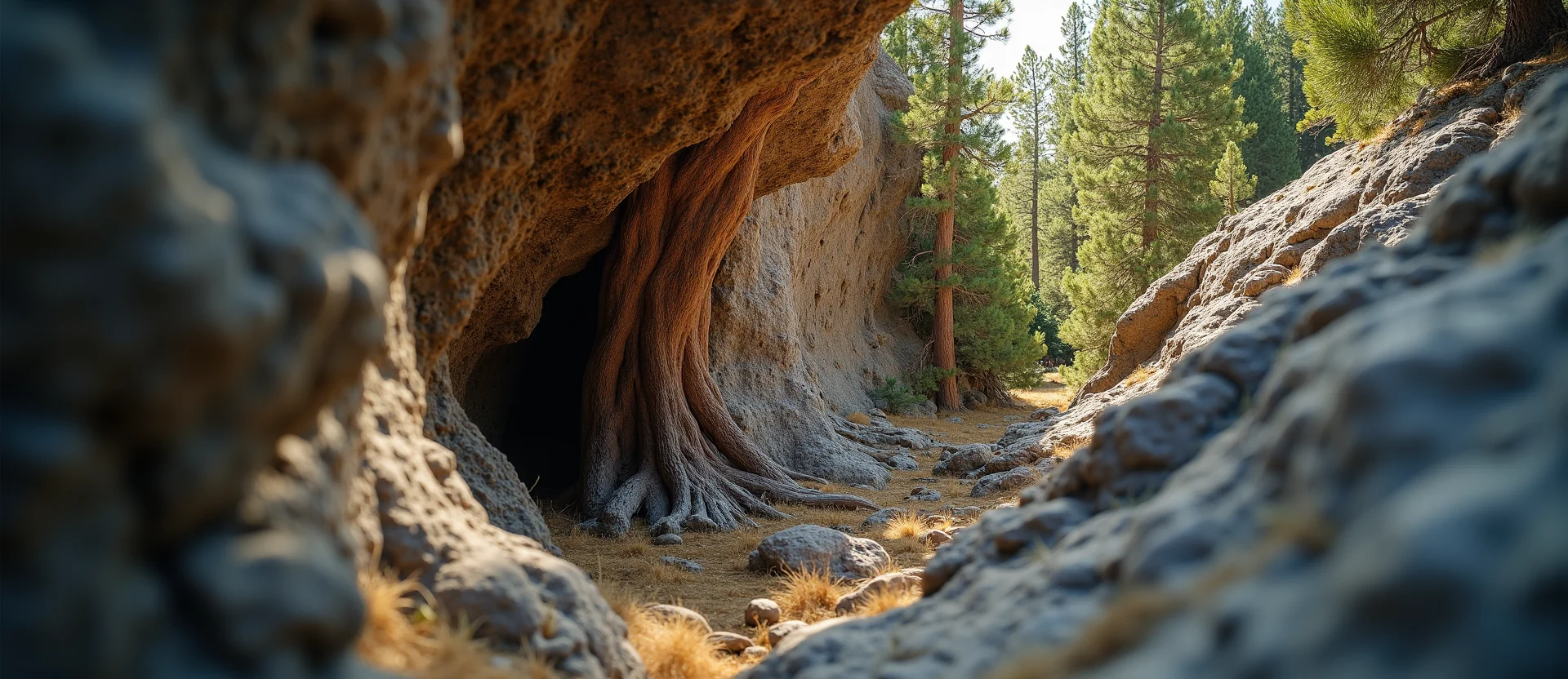 Symbolizing Growth/Resilience: A local Sierra Juniper tree growing out of a rock cleft. - AI Generated