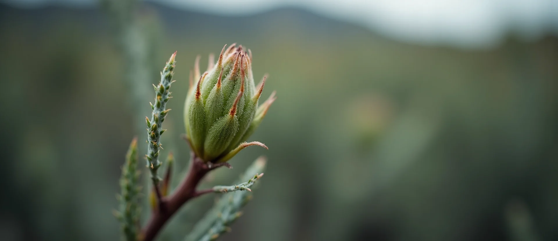 Symbolizing Seed/New Beginning: A local Sagebrush (Artemisia tridentata) new green bud on a branch. - AI Generated