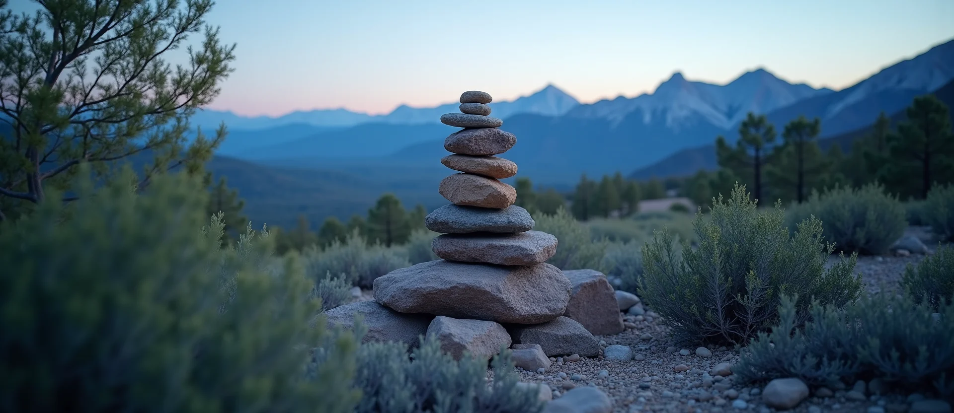Symbolizing Stability/Peak: A local Manzanita ancient rock cairn. - AI Generated