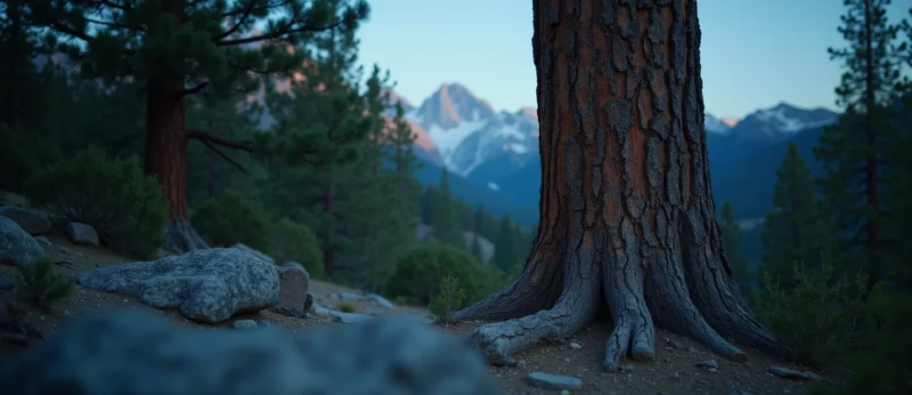 Symbolizing Growth/Resilience: A local Ponderosa Pine sturdy weathered tree trunk. - AI Generated