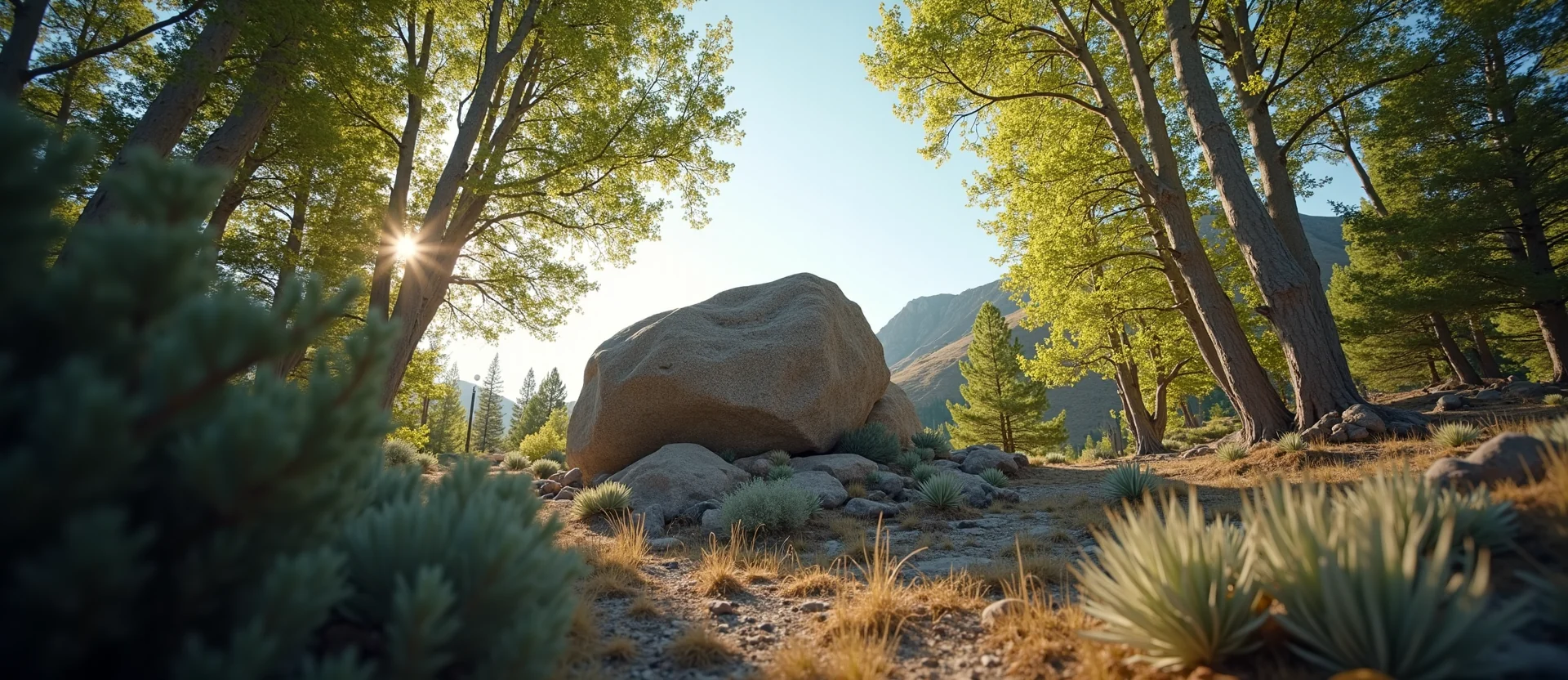 Symbolizing Stability/Peak: A local Mountain Mahogany unshakable boulder. - AI Generated
