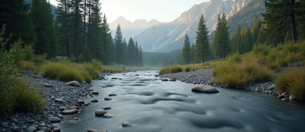 Symbolizing Flow/Cleansing: A local Mountain Mahogany babbling mountain creek. - AI Generated