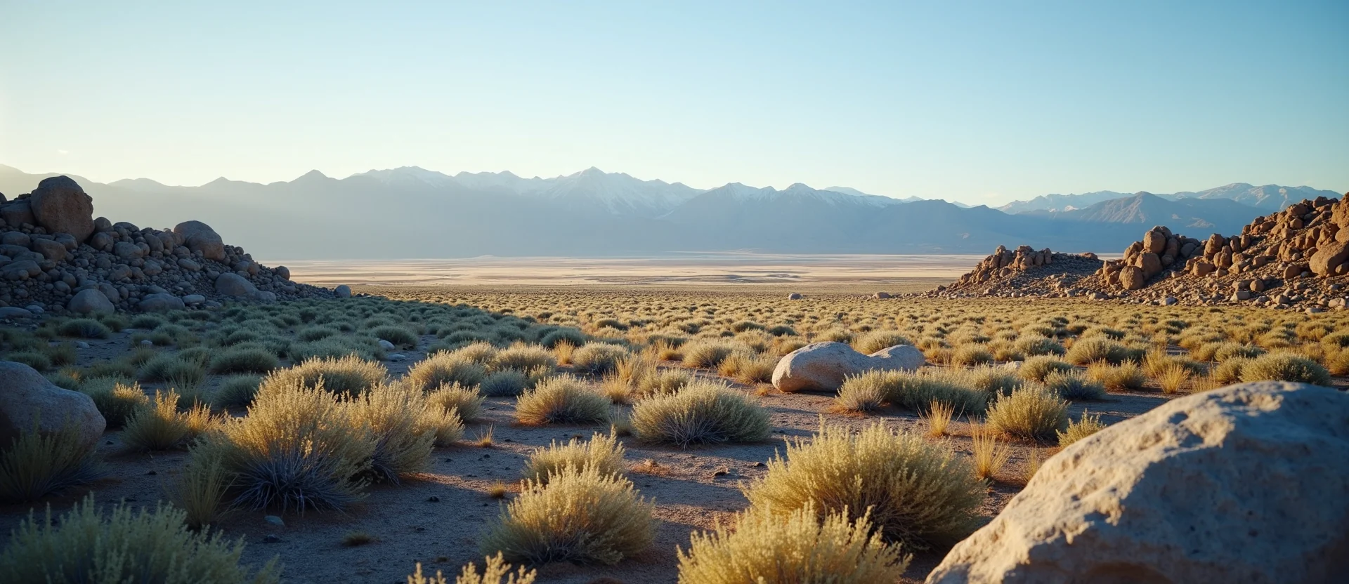 Symbolizing Stability/Peak: A local Sagebrush (Artemisia tridentata) distant Sierra horizon. - AI Generated