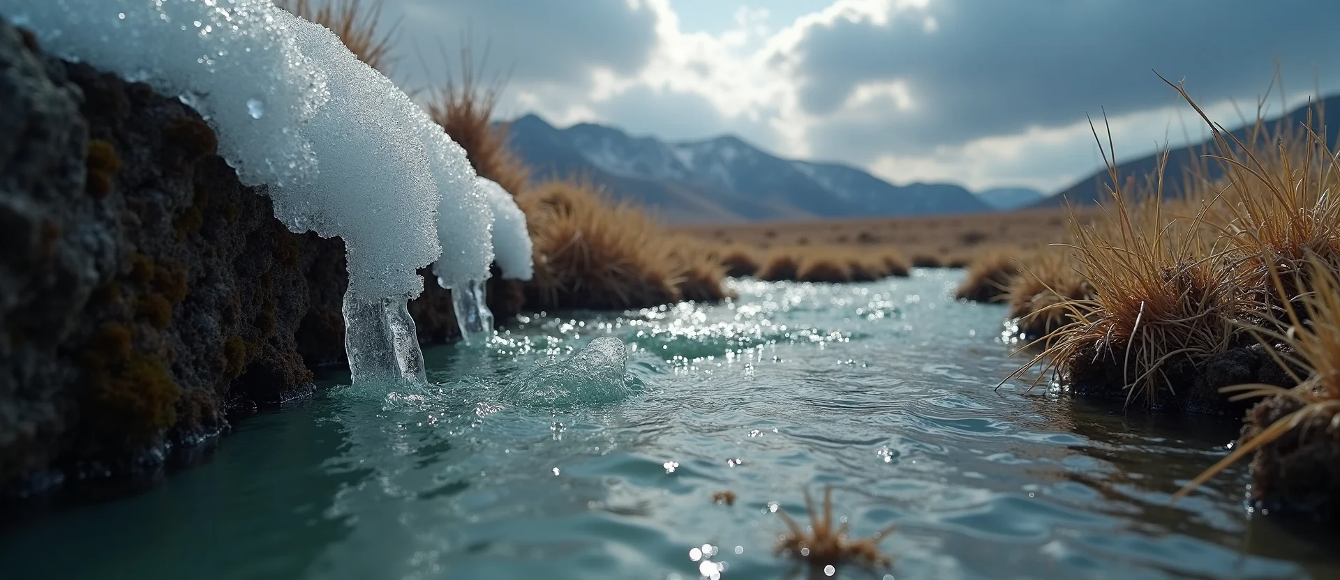 Symbolizing Flow/Cleansing: A local Rabbitbrush clear cold snowmelt stream. - AI Generated