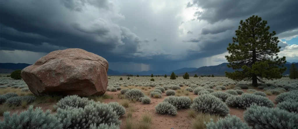 Symbolizing Stability/Peak: A local Ponderosa Pine unshakable boulder. - AI Generated