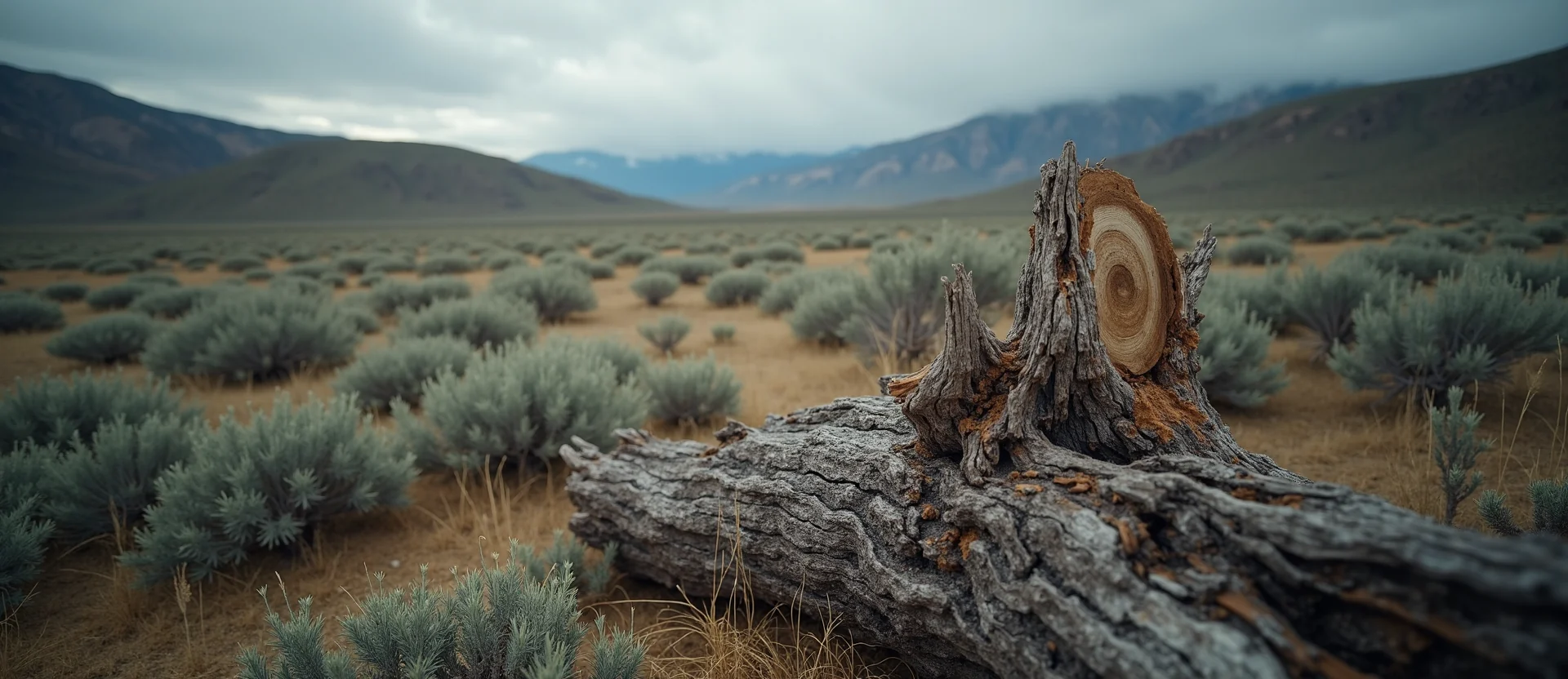 Symbolizing Growth/Resilience: A local Rabbitbrush sturdy weathered tree trunk. - AI Generated