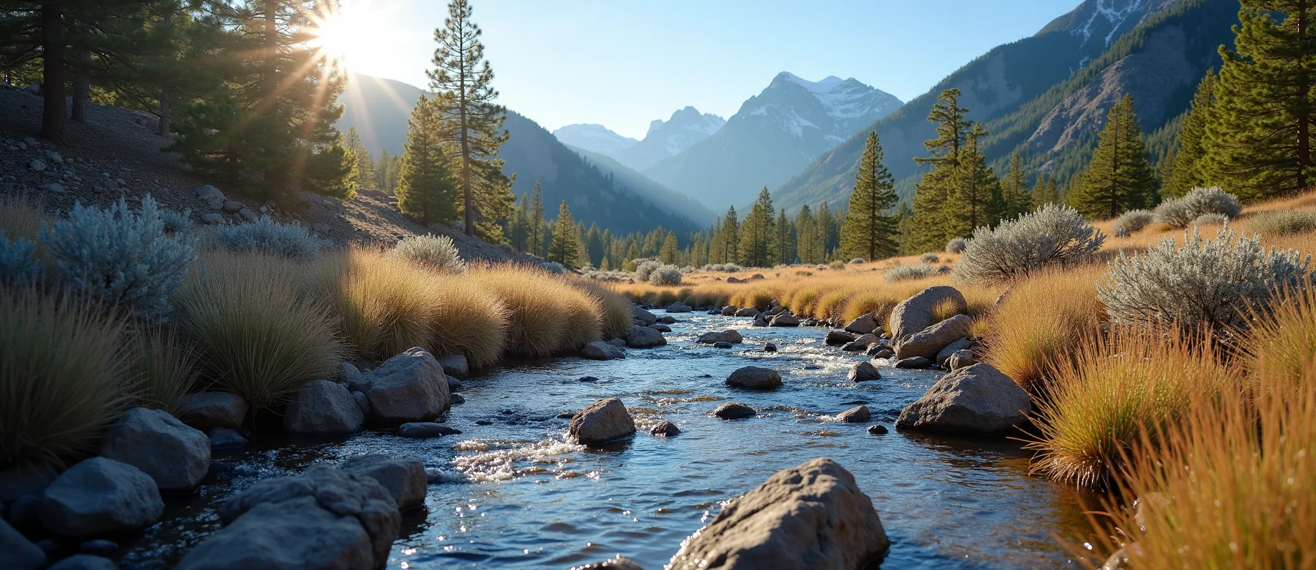 Symbolizing Flow/Cleansing: A local Bitterbrush clear cold snowmelt stream. - AI Generated