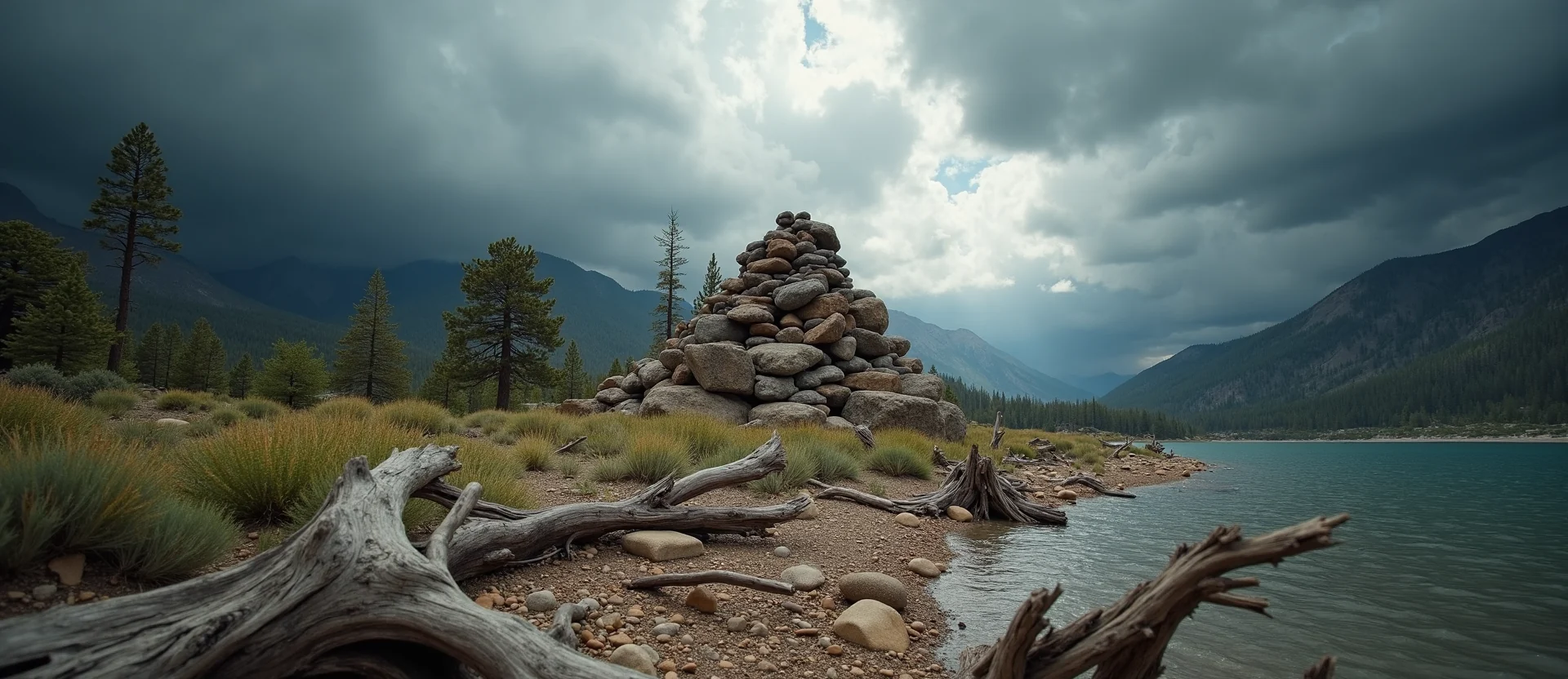 Symbolizing Stability/Peak: A local Mountain Mahogany ancient rock cairn. - AI Generated