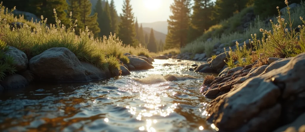 Symbolizing Flow/Cleansing: A local Sagebrush (Artemisia tridentata) clear cold snowmelt stream. - AI Generated