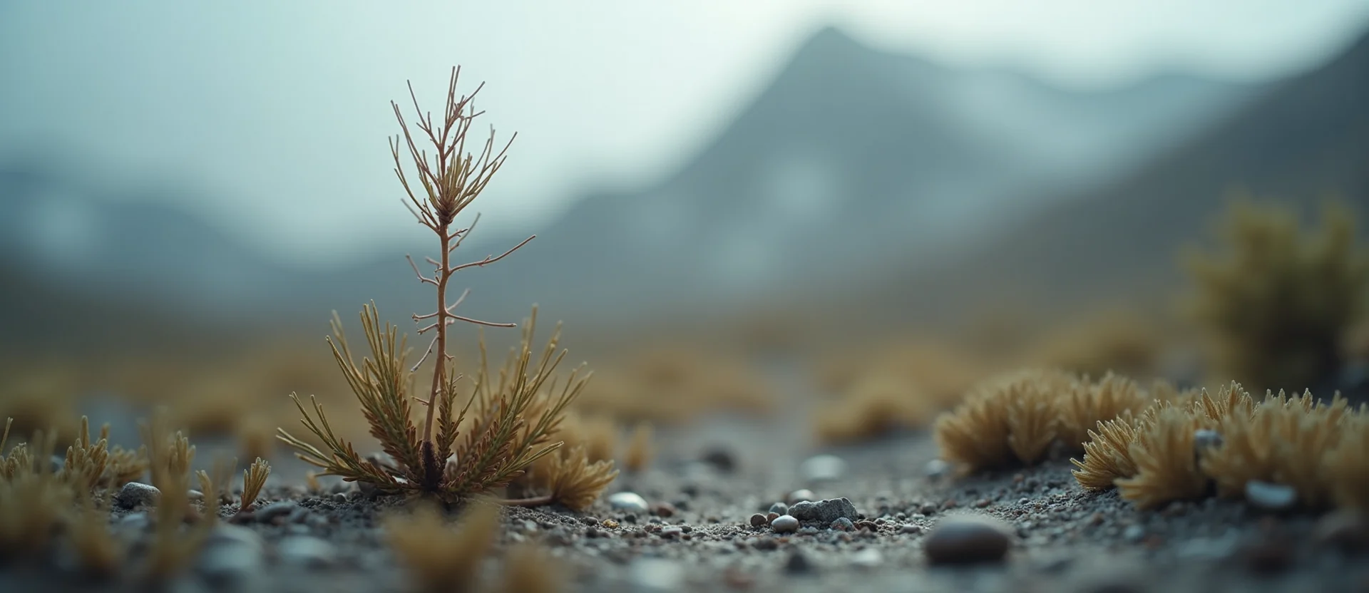 Symbolizing Seed/New Beginning: A local Indian Paintbrush single pine seed on dry earth. - AI Generated
