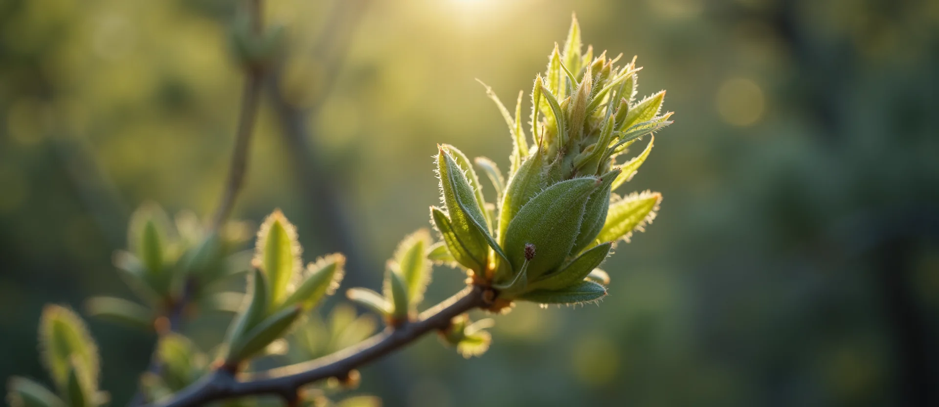 Symbolizing Seed/New Beginning: A local Mountain Mahogany new green bud on a branch. - AI Generated