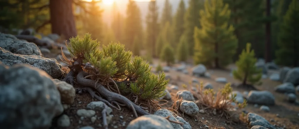 Symbolizing Growth/Resilience: A local Sierra Juniper gnarled juniper roots. - AI Generated