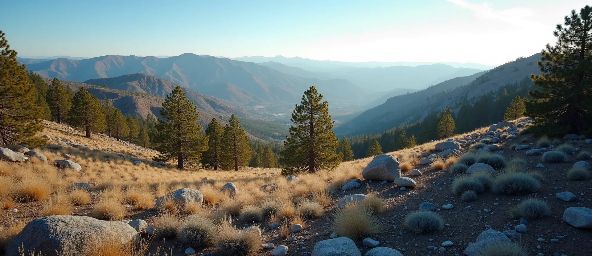 Symbolizing Stability/Peak: A local Manzanita distant Sierra horizon. - AI Generated