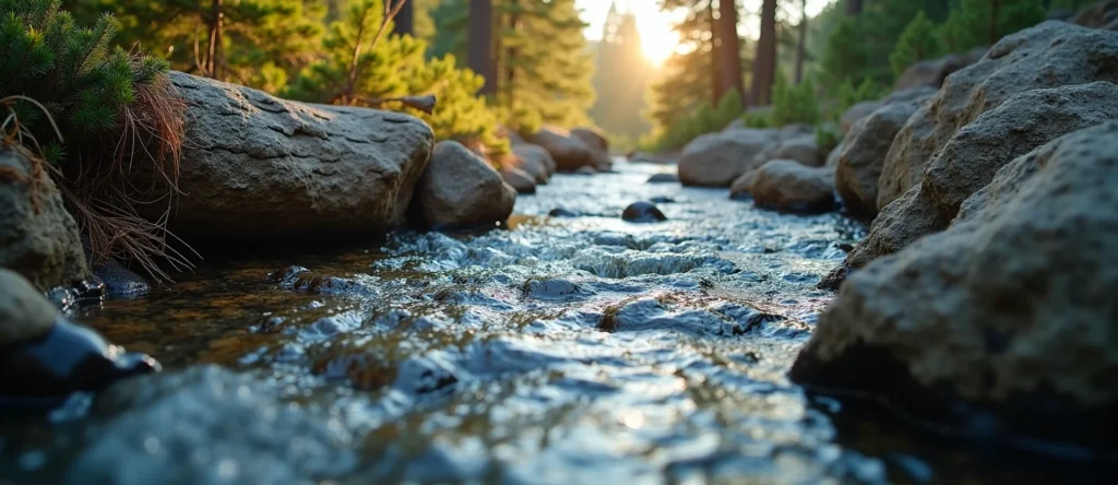 Symbolizing Flow/Cleansing: A local Ponderosa Pine clear cold snowmelt stream. - AI Generated