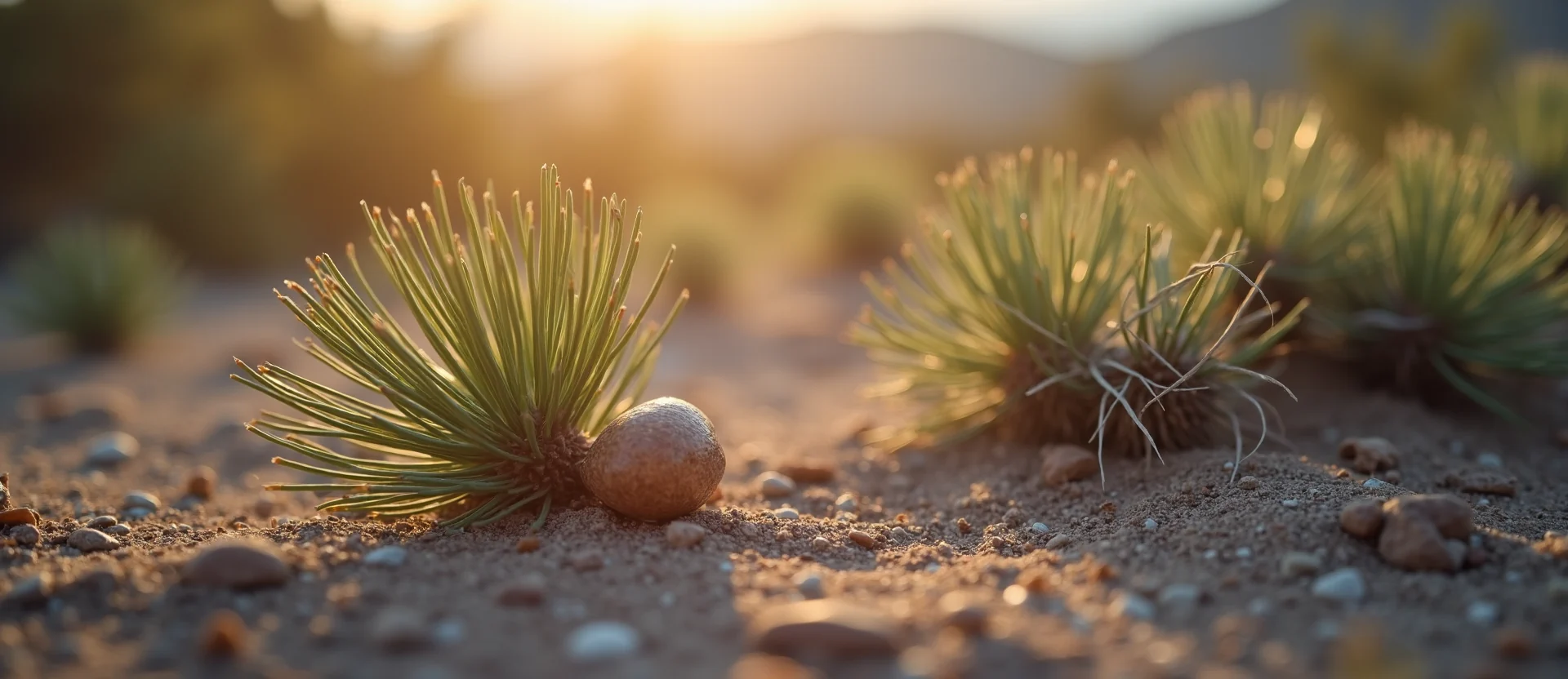 Symbolizing Seed/New Beginning: A local Sagebrush (Artemisia tridentata) single pine seed on dry earth. - AI Generated