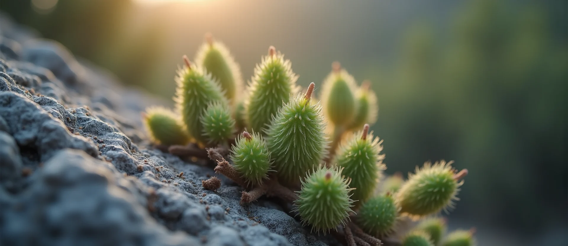 Symbolizing Seed/New Beginning: A local Rabbitbrush new green bud on a branch. - AI Generated