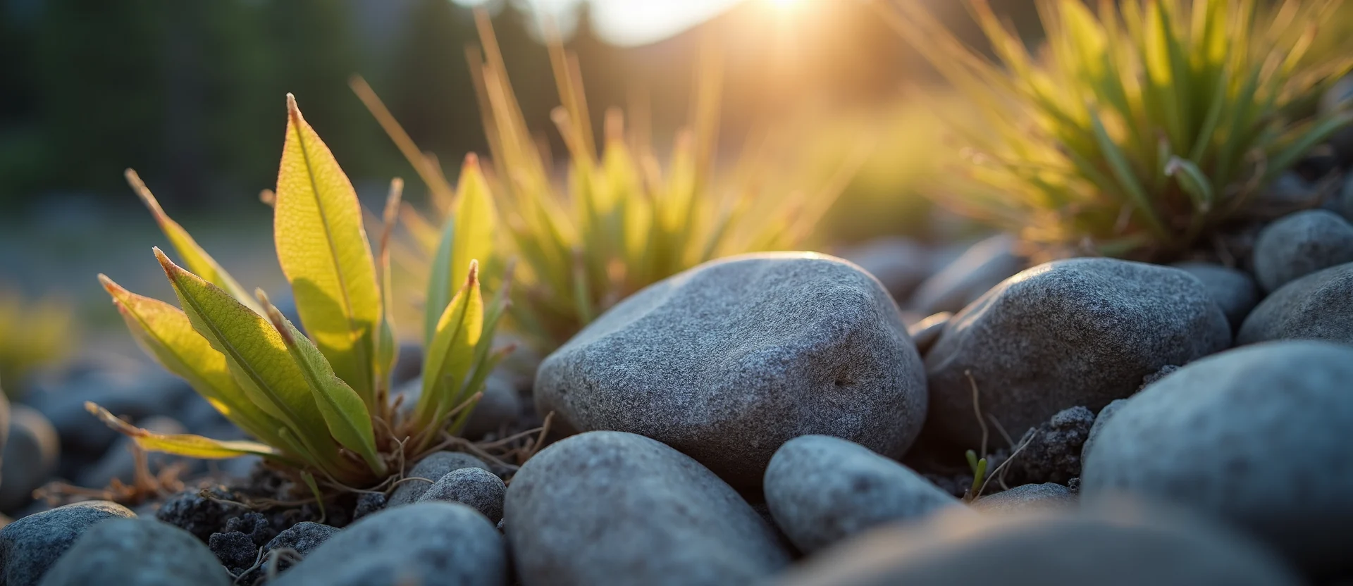 Symbolizing Flow/Cleansing: A local Rabbitbrush smooth Truckee river stones. - AI Generated
