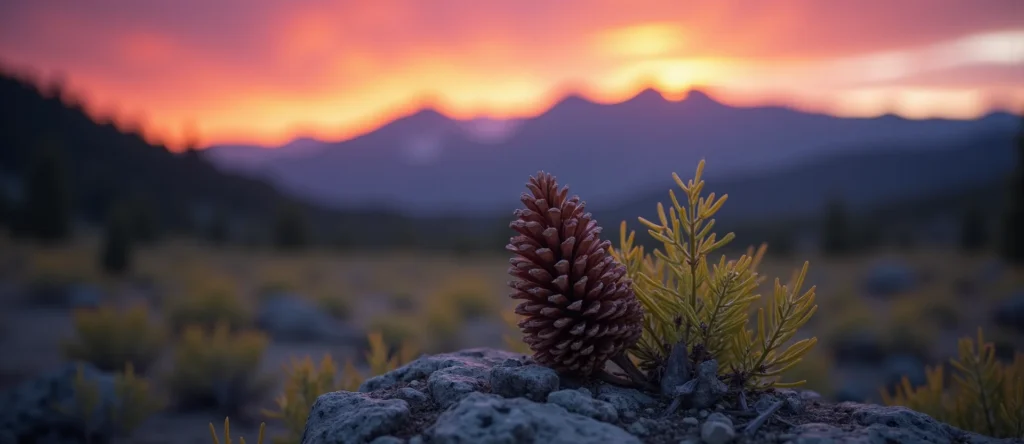 Symbolizing Seed/New Beginning: A local Sierra Juniper opening pine cone. - AI Generated