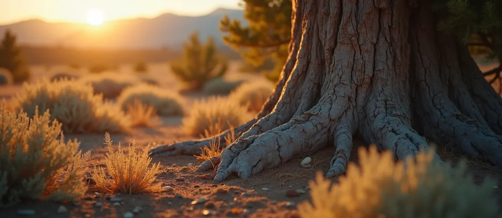 Symbolizing Growth/Resilience: A local Rabbitbrush sturdy weathered tree trunk. - AI Generated