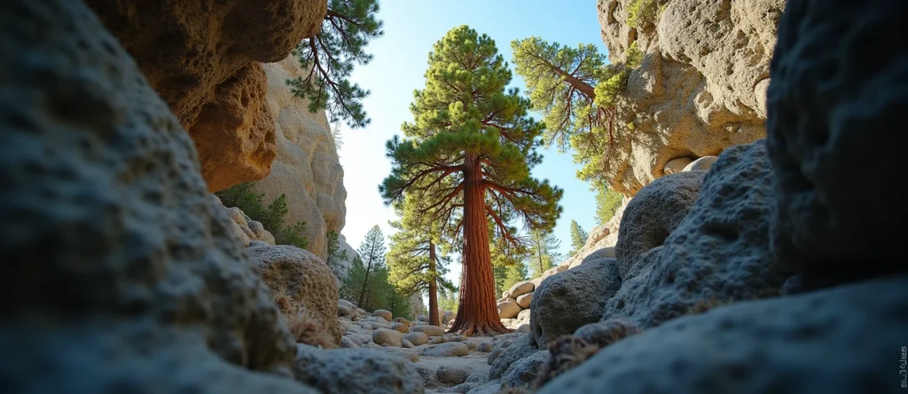 Symbolizing Growth/Resilience: A local Ponderosa Pine tree growing out of a rock cleft. - AI Generated