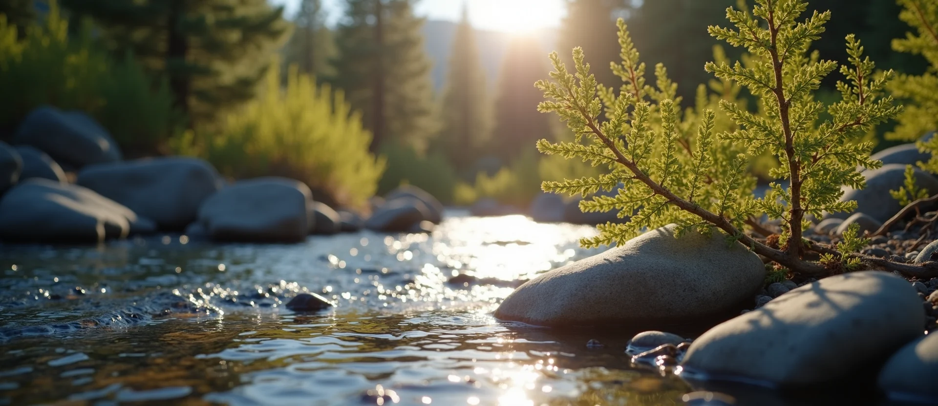 Symbolizing Flow/Cleansing: A local Sierra Juniper smooth Truckee river stones. - AI Generated