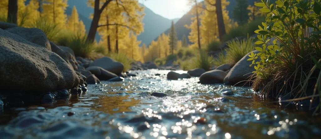 Symbolizing Flow/Cleansing: A local Desert Peach clear cold snowmelt stream. - AI Generated