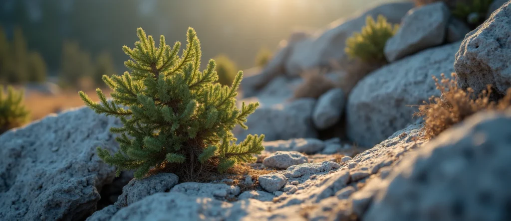 Symbolizing Growth/Resilience: A local Indian Paintbrush tree growing out of a rock cleft. - AI Generated