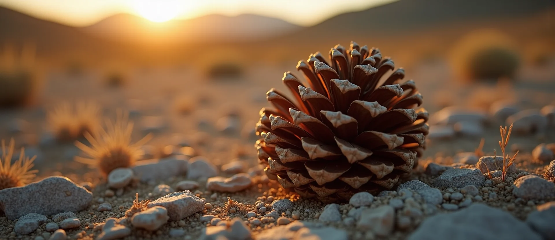 Symbolizing Seed/New Beginning: A local Desert Peach opening pine cone. - AI Generated
