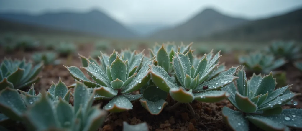 Symbolizing Flow/Cleansing: A local Manzanita raindrops on desert leaves. - AI Generated
