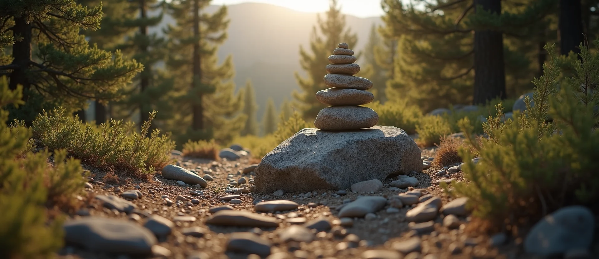 Symbolizing Stability/Peak: A local Manzanita ancient rock cairn. - AI Generated