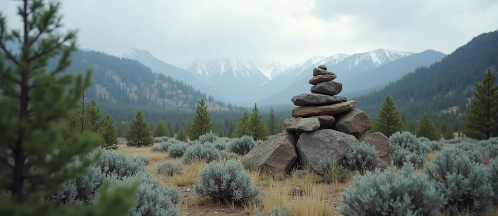 Symbolizing Stability/Peak: A local Mountain Mahogany ancient rock cairn. - AI Generated