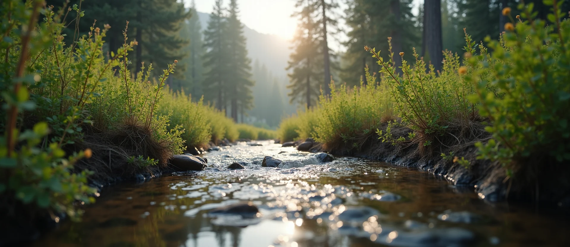 Symbolizing Flow/Cleansing: A local Rabbitbrush babbling mountain creek. - AI Generated