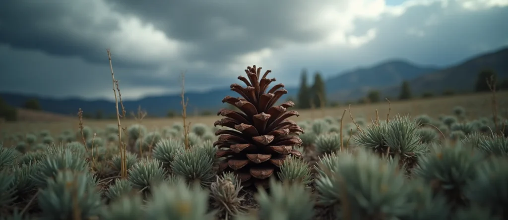 Symbolizing Seed/New Beginning: A local Sagebrush (Artemisia tridentata) opening pine cone. - AI Generated