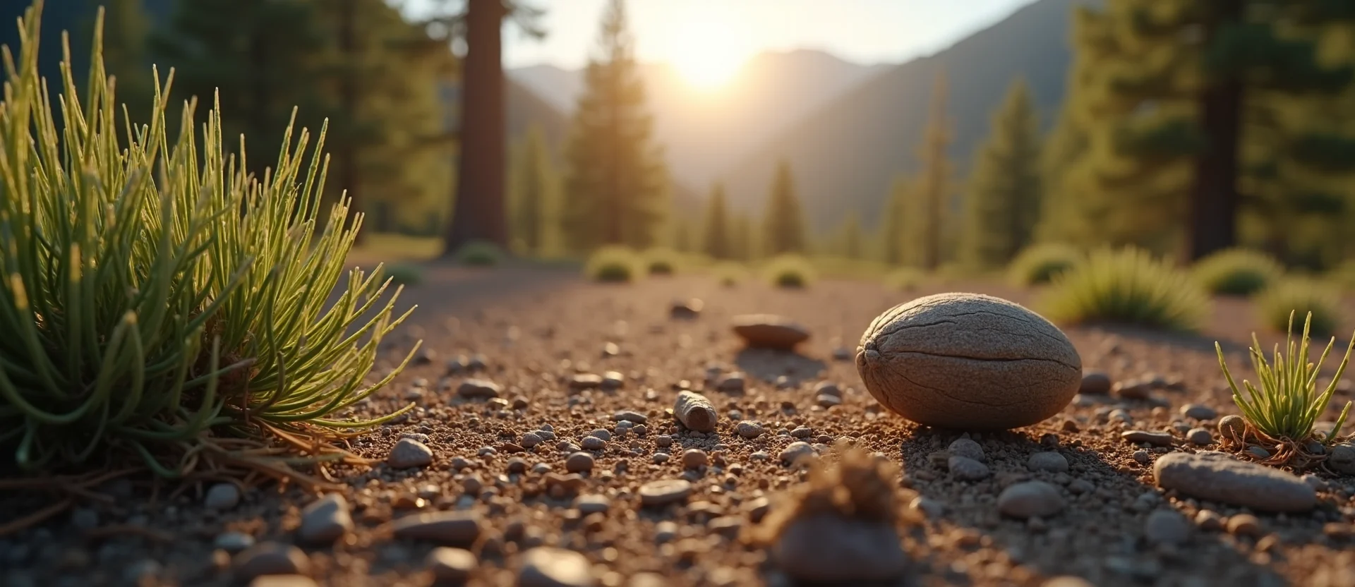 Symbolizing Seed/New Beginning: A local Sierra Juniper single pine seed on dry earth. - AI Generated