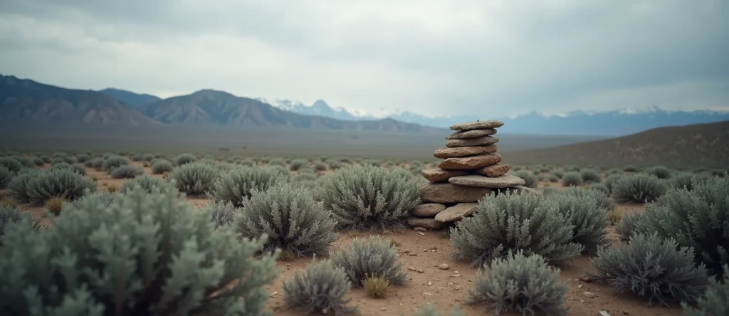 Symbolizing Stability/Peak: A local Manzanita ancient rock cairn. - AI Generated