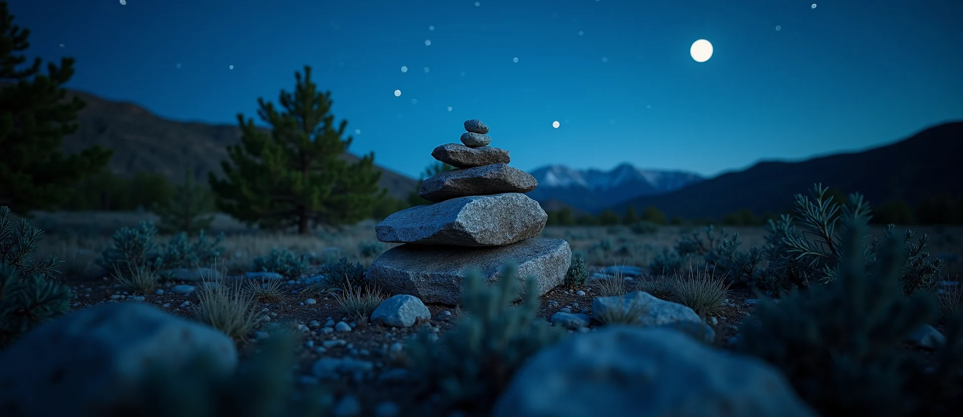 Symbolizing Stability/Peak: A local Sierra Juniper ancient rock cairn. - AI Generated