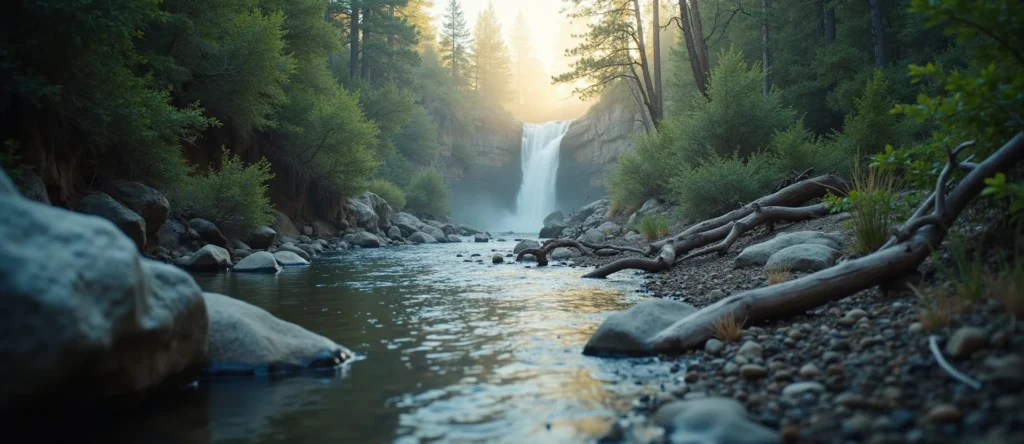 Symbolizing Flow/Cleansing: A local Manzanita hidden small waterfall. - AI Generated
