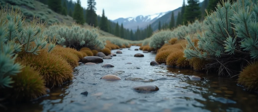 Symbolizing Flow/Cleansing: A local Sagebrush (Artemisia tridentata) clear cold snowmelt stream. - AI Generated