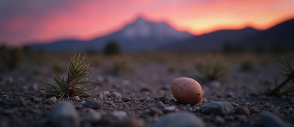 Symbolizing Seed/New Beginning: A local Mountain Mahogany single pine seed on dry earth. - AI Generated