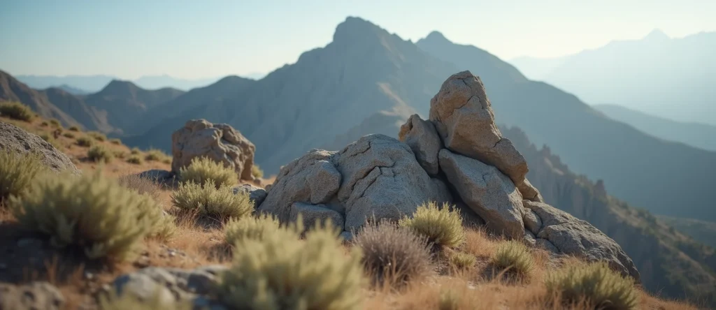 Symbolizing Stability/Peak: A local Sagebrush (Artemisia tridentata) jagged granite peak. - AI Generated