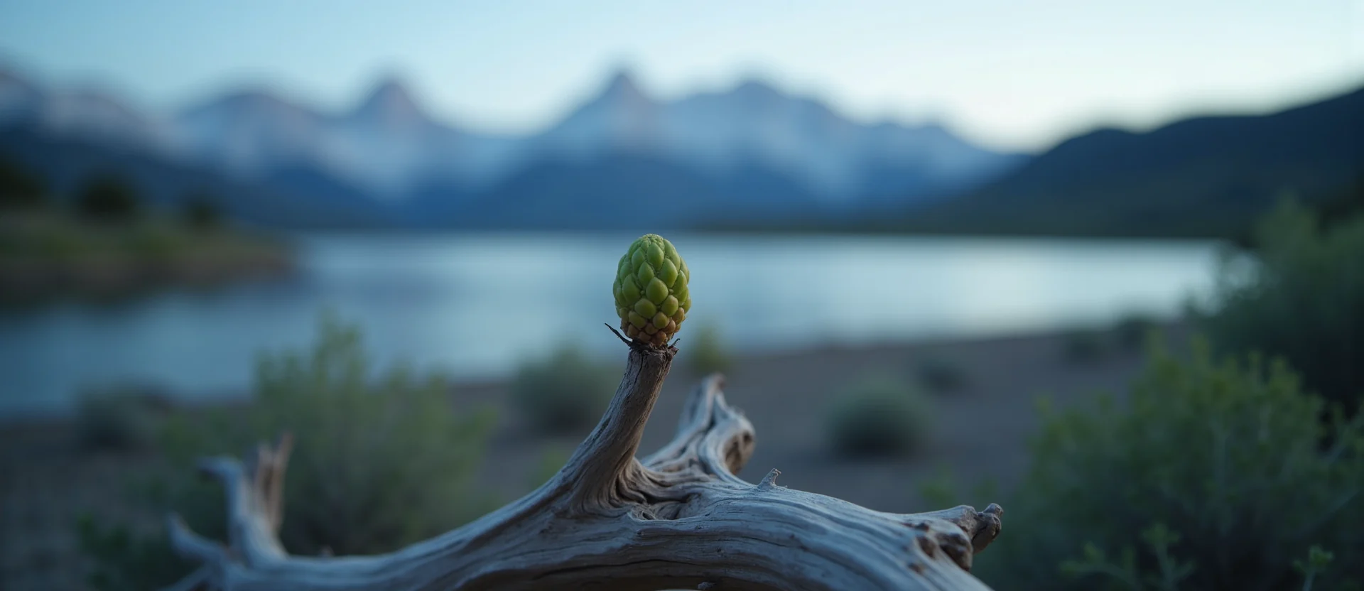 Symbolizing Seed/New Beginning: A local Rabbitbrush new green bud on a branch. - AI Generated