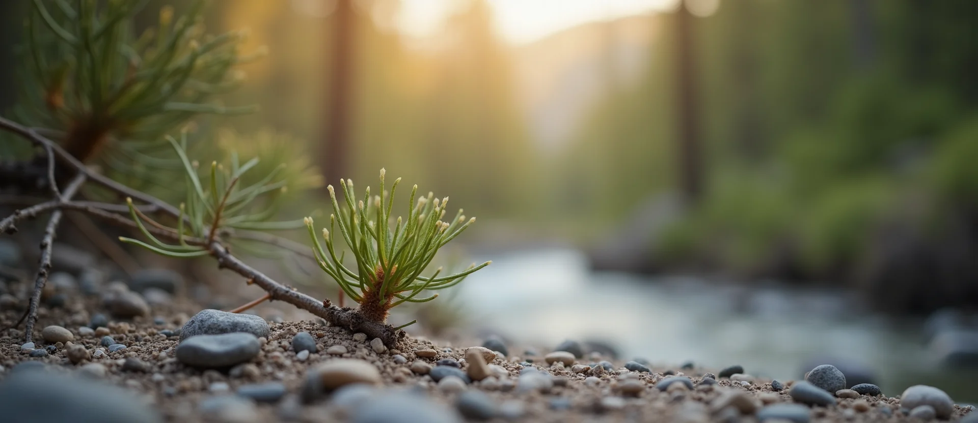 Symbolizing Seed/New Beginning: A local Ponderosa Pine new green bud on a branch. - AI Generated