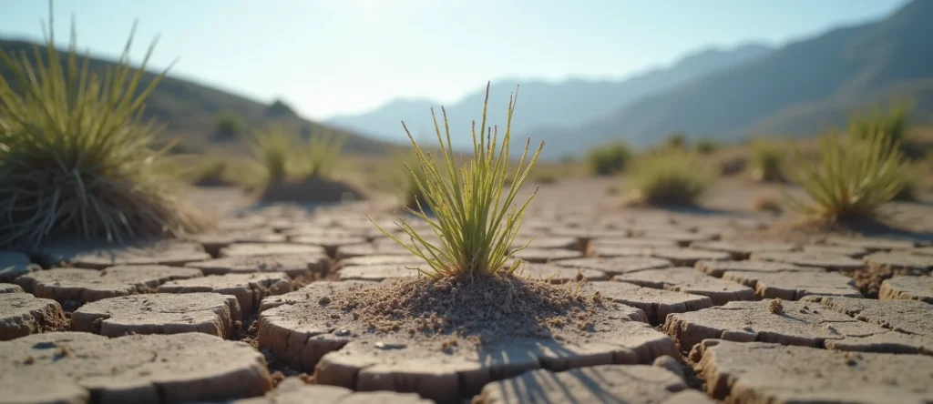 Symbolizing Seed/New Beginning: A local Quaking Aspen shoot emerging from cracked soil. - AI Generated