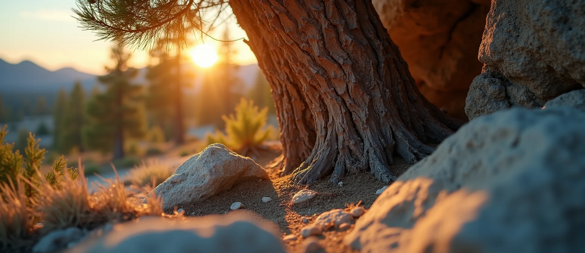 Symbolizing Growth/Resilience: A local Ponderosa Pine tree growing out of a rock cleft. - AI Generated