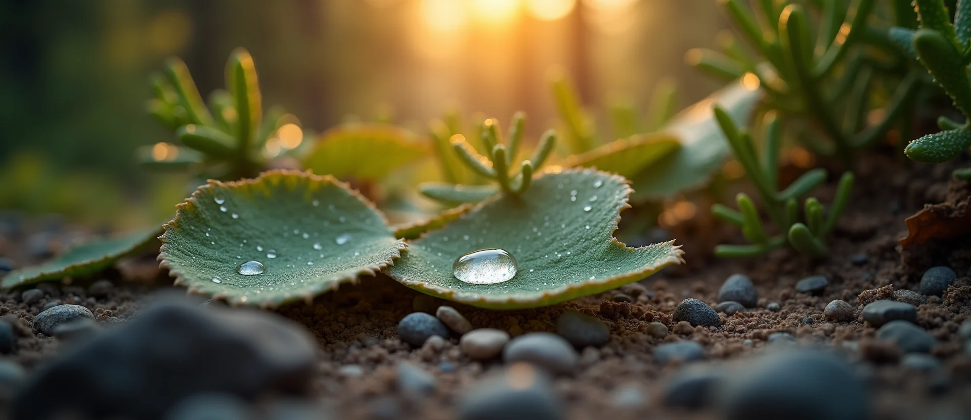 Symbolizing Flow/Cleansing: A local Manzanita raindrops on desert leaves. - AI Generated