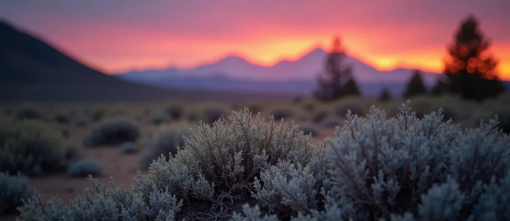 Symbolizing Stability/Peak: A local Bitterbrush distant Sierra horizon. - AI Generated