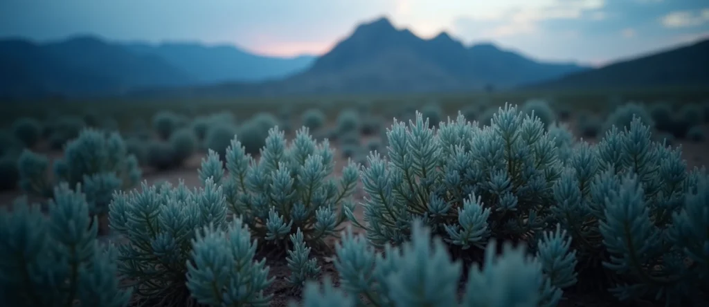 Symbolizing Flow/Cleansing: A local Sierra Juniper raindrops on desert leaves. - AI Generated